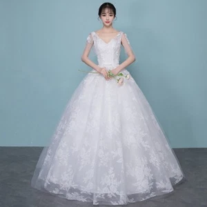 2025 Novia Vestido de Boda Mujeres Sexy Cuello en V Corsé Vestido de Novia Princesa Frocks - Imagen 1 de 7