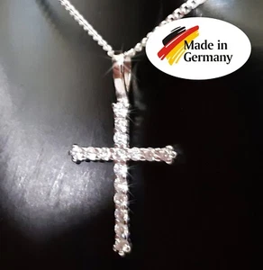 925 ECHT SILBER rhodiniert *** Kreuzkette Zirkonia Kreuz Anhänger 24 mm, Kette - Picture 1 of 9