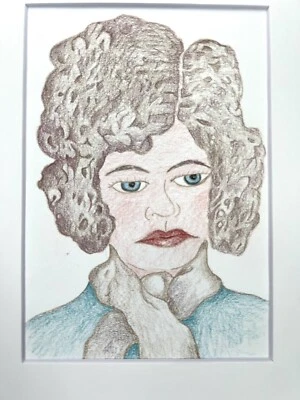 "Bellas artes originales de 10x8"" dibujo a lápiz arte popular mujeres con cabello rizado" Foto 1 de 4