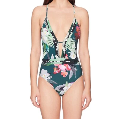 Traje de baño de una pieza con cuello hundido estampado floral La Blanca L48423 para mujer talla 12 Foto 1 de 2