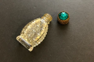 Vintage Tschechisch Grün Glas Schmuck Parfüm Flakon - Bild 1 von 13