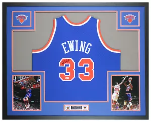 Patrick Ewing Autographed & Framed Blue New York Jersey Auto Beckett COA - Picture 1 of 5