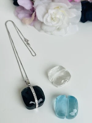 Collana In argento 925 Con Pietre Intercambiabili Nera-Cristal-Azzurra - Immagine 1 di 4