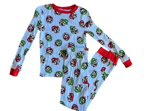 NWT Boys Super Mario Nintendo Sleepwear Set Size 8 White Long Sleeve Cotton Snug - Picture 1 of 6
