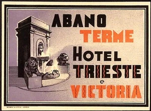 Victoriaio Abano Terme Hotel Trieste Victoria Vintage Gepäck Etikett 4 x 5" - Bild 1 von 2