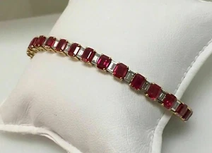 10CT Rot Rubin & Cubic Zirkonia 14K Gelbgold & Weißgold Über Tennis Armband - Bild 1 von 5