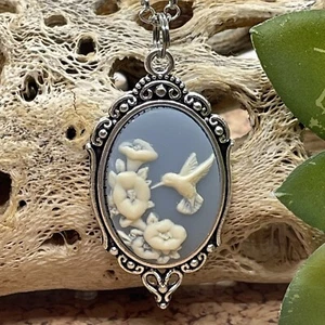 Blue Hummingbird Necklace Pendant Cameo Mom Daughter Birthday wedding birthday - Picture 1 of 11