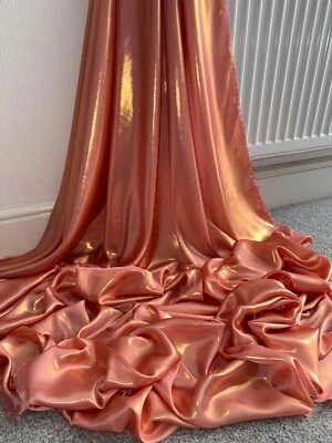 3 Meter Peach/Gold Wet Look Shimmer Satin Fabric 58” Wide Dressmaking,Bridal - Image 1 of 4