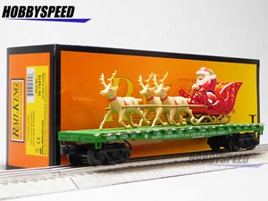 MTH RAILKING CHRISTMAS SANTA SLEIGH & REINDEER (GREEN) O GAUGE flat 30-76918 NEW - Picture 1 of 12