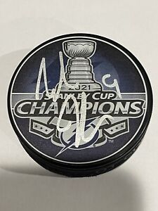 Tyler Johnson Signed 2021 Stanley Cup Champs Tampa Bay Lightning Hockey Puck b