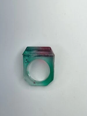 Womens Ring Pink Turquoise Teal Prism Rectangular Retro Burst Acrylic Size 7 - Image 1 of 4