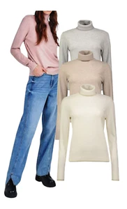 Para mujer Fibra metálica Viscosa Rollo Tortuga Cuello Grueso Jumper Suéter Prendas para el torso 5057 - Imagen 1 de 6