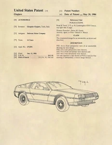 Delorean Car DMC Patente Oficial de EE. UU. Impresión Artística - Original Regreso al Futuro - 637 - Imagen 1 de 3