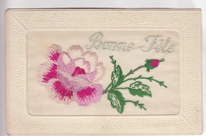 CPA FANTAISIE - TISSU BRODEE EMBROIDERY BONNE FETE ROSE ETAMINE SOIE 1920 ~C28 - Imagen 1 de 2