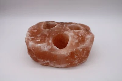 Natural Himalayan Pink Salt Candle Holder - 3 Hole Tealight Holder - 2.8" x 7.5" - Image 1 of 4