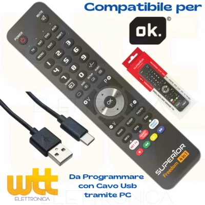 Telecomando universale per OK Tv Decoder Ricevitori Dvd 4in1 Programmabile - Immagine 1 di 4