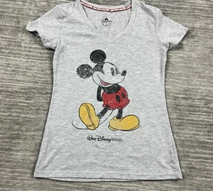 Disney Parks Mickey Mouse Top Womens XS Gray Shortsleeve V-Neck - Picture 1 of 9