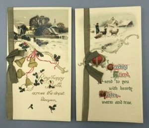 c 1920 NAVIDAD TARJETAS PEQUEÑAS OVEJAS ANTIGUAS ALEMANIA - Imagen 1 de 7