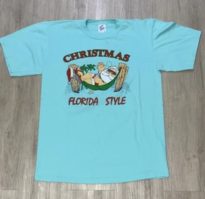 Vintage Christmas Florida Style T-shirt Santa Large Single Stitch 1987 Santa - Picture 1 of 6