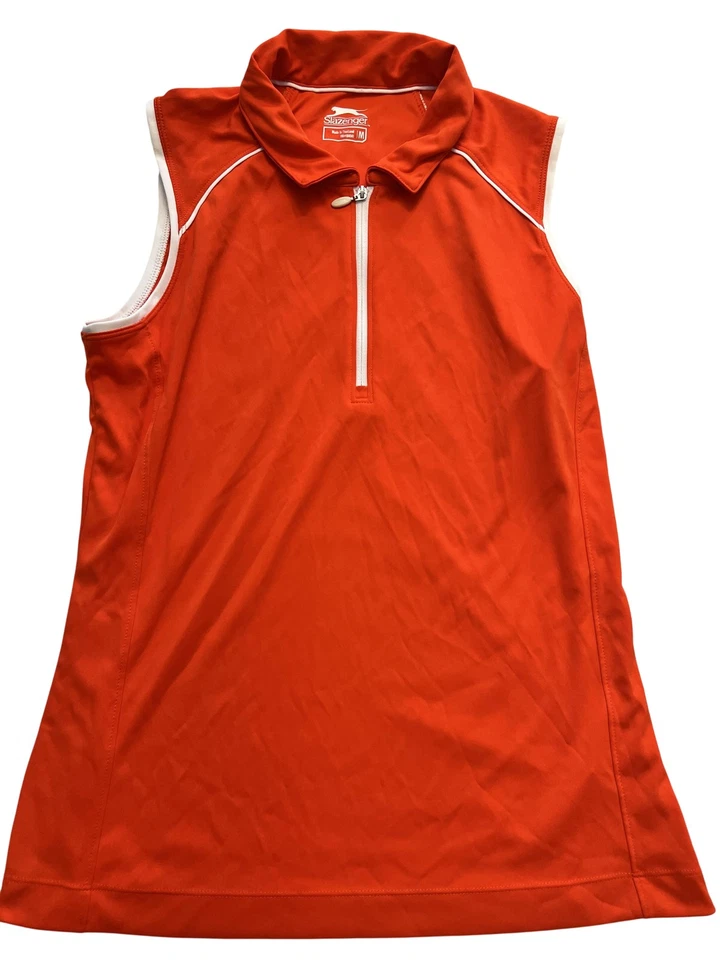 Camisa Polo Slazenger Mujer Mediana Naranja Sin Mangas Golf 1/4 Cremallera Cuello Simulado Foto 1 de 4