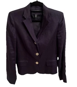 LAUREN Ralph Lauren Size 12P Petite Navy Blue 100% Linen 3 Button Blazer Jacket - Picture 1 of 6