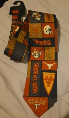 Corbata de cuello para hombre University of Texas UT Longhorns logotipo naranja blanco rejilla a cuadros usada en excelente estado Foto 1 de 4