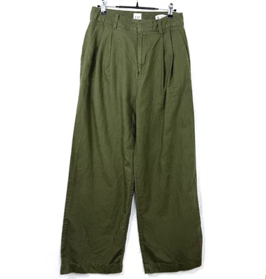Gap Pants Women's Sz 6 Green Pleated Front Linen Blend High Rise Wide Leg Chinos - Image 1 of 4