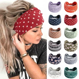 Boho Flower Print Wide Headband Hair Accessories Paisley Stretch Hairbands - Picture 1 of 50
