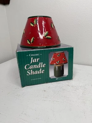 Vintage Ceramic Jar Candle Shade Holly Red Green Christmas Giftco Inc with Box — 第 1/4 张图片