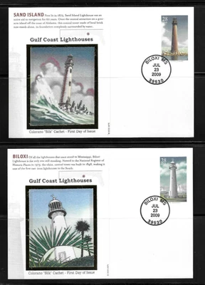 USA SC # UX562-UX566 Gulf Coast Lighthouses  FDC . Colorano Silk Cachet - Image 1 of 4