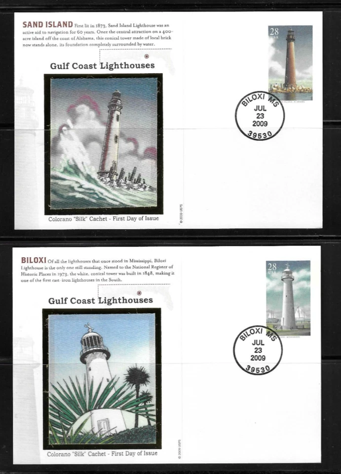 USA SC # UX562-UX566 Gulf Coast Lighthouses  FDC . Colorano Silk Cachet - Image 1 of 4