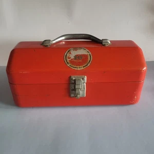 VTG Simonsen Metal Tool Box 13x7x6 Red Rustic Distressed Industrial - Picture 1 of 11