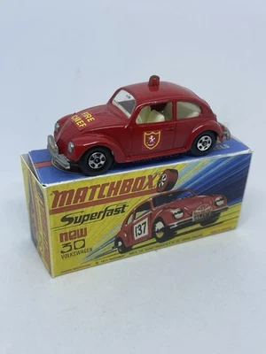 Vintage Lesney Matchbox 15 Custom Volkswagen Beetle Fire Chief Car Repro Box. - Image 1 of 4