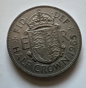 Moneda de media corona del Reino Unido 1965 - Moneda de 1/2 corona vintage de la reina británica Isabel II - Imagen 1 de 2