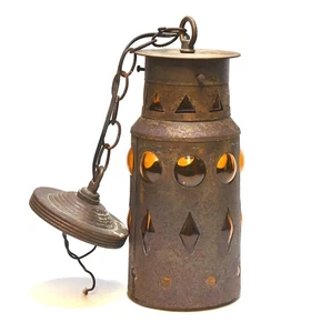 UNIQUE RARE VINTAGE AMBER PENDANT CAGED BUBBLE GLASS LIGHT FIXTURE GOTHIC STYLE - Picture 1 of 16