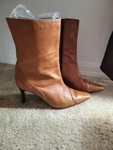 Colin Stuart Zip Up Boots Womens Size 6.5 Camel Brown Leather Boots - Picture 1 of 14