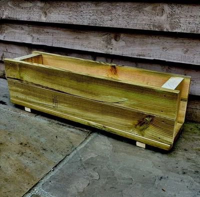 Long Garden Wooden Planter Trough Veg Wood Flower Boxes READY MADE  - Image 1 of 4