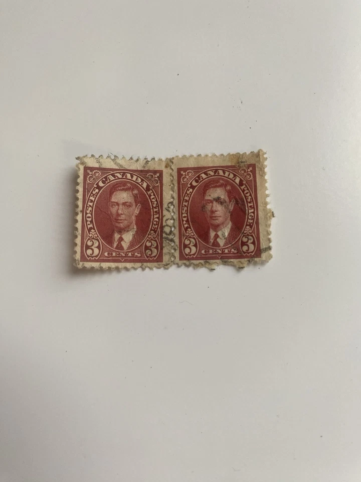 Estampilla postal de Canadá de 3 centavos del rey Jorge VI 2 PK estampillas postales coleccionismo Foto 1 de 1