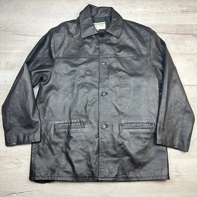 Vera Pelle Leather Jacket Men 56 Black Button Up Casual Dress Coat Made In Italy - Image 1 of 4