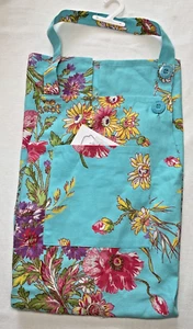 APRIL CORNELL APRON TURQUOISE PINK FLOWERS ONE SIZE 31 X 30 100% COTTON NWT - Picture 1 of 2