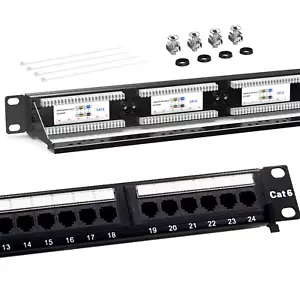 24 Port Patch Panel Cat6-19” Rack Mount 1U,RJ45-110 Type- Rear Support Bar - Picture 1 of 8