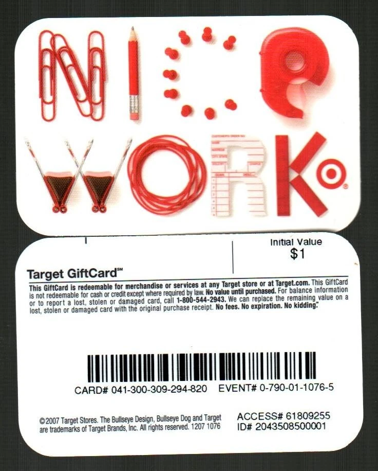 TARGET Nice Work ( 2007 ) Gift Card ( $0 ) V2 - RARE - Image 1 of 1