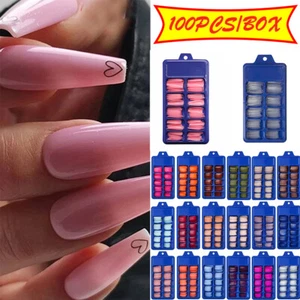 100Pcs False Nail Tips Full Cover Long Stiletto Coffin Fake Nails Art Manicure - Picture 1 of 58