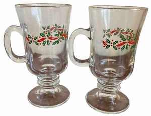 Vintage Libbey Holly Berry Gold Rim Christmas Footed Irish Coffee Eggnog Mug Cup - Picture 1 of 5