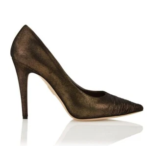 Tamara Mellon Bronze Metallic Suede Furrow Pumps 105mm Heels $495 NEW - Picture 1 of 5