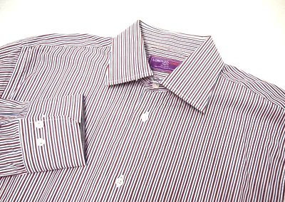 Lorenzo Uomo Mens Dress Shirt 15 34/35 Trim Slim Fit Red White Blue Striped - Image 1 of 4