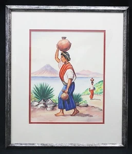 Mexican Mayan Original Water Color Painting 13x10.5 + Borders Framed South Am #1 - Picture 1 of 6