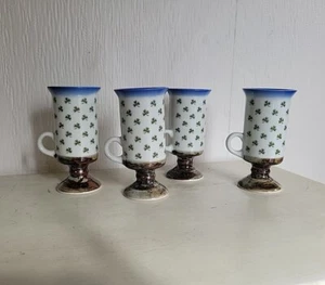Vintage Otagiri Irish Footed Coffee Mugs Shamrock Green Clovers - Picture 1 of 7