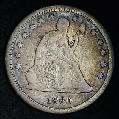 1860 Seated Liberty Silver Quarter CHOICE FINE TONED FREE SHIPPING E227 YNH - Image 1 of 2