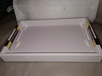White And Gold Bar Faux leather Tray Bn - Image 1 of 4